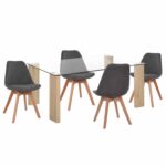 ΣΕΤ ΤΡΑΠΕΖΑΡΙΑΣ 5ΤΜΧ MORGAN HM21269.03 ΤΡΑΠΕΖΙ & 4 ΚΑΡΕΚΛΕΣ - ΓΚΡΙ ΥΦΑΣΜΑ