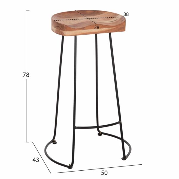 ΣΚΑΜΠΟ BAR ELEANOR HM8363.11 ΜΑΣΙΦ ΞΥΛΟ ΑΚΑΚΙΑΣ-ΜΕΤΑΛΛΟ 50x43x78Υεκ. - Image 2