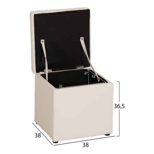 ΣΚΑΜΠΟ PRO CUBE HM224.02 PU ΜΕ ΑΠΟΘΗΚΕΥΤΙΚΟ ΧΩΡΟ- ΛΕΥΚΟ 38x38x36,5Υεκ. - Image 2