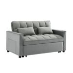 TEMPO Καναπές - Κρεβάτι, Με ανάκλιση πλάτης, Ύφασμα Velure Γκρι 140x95x80 - Κρεβάτι:120x178 cm
