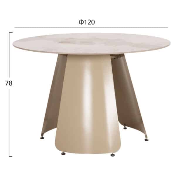 ΤΡΑΠΕΖΙ ΤΡΑΠΕΖΑΡΙΑΣ ΣΤΡΟΓΓΥΛΟ SEDAR HM18326 ΚΕΡΑΜΙΚΟ TOP--ΚΡΕΜ ΜΕΤΑΛ.ΠΟΔΙΑ Φ120x78Υ - Image 2