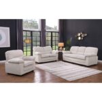 VEGAS Set Σαλόνι - Καθιστικό Πολυθρόνα-2Θέσιος-3Θέσιος, Ύφασμα Κοτλέ Μπεζ 100x98/154x98/204x98 x H100cm