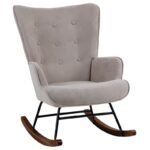 ALMA Rocking Πολυθρόνα Μπερζέρα Καθιστικού, Ύφασμα Velure Καφέ, Βάση Μαύρο-Καρυδί 67x86x92cm - Image 5