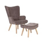 ALMA Πολυθρόνα - Μπερζέρα με Σκαμπό - Υποπόδιο Φυσικό Ύφασμα Velure Καφέ, K/D 69x76x97cm / 52x38x35cm - Image 5