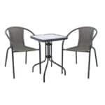 BALENO-W Set Κήπου - Βεράντας: Τραπέζι + 2 Πολυθρόνες Μέταλλο Ανθρακί, Wicker Mixed Grey Table:60x60x70 Seat:52x60x72 - Image 5