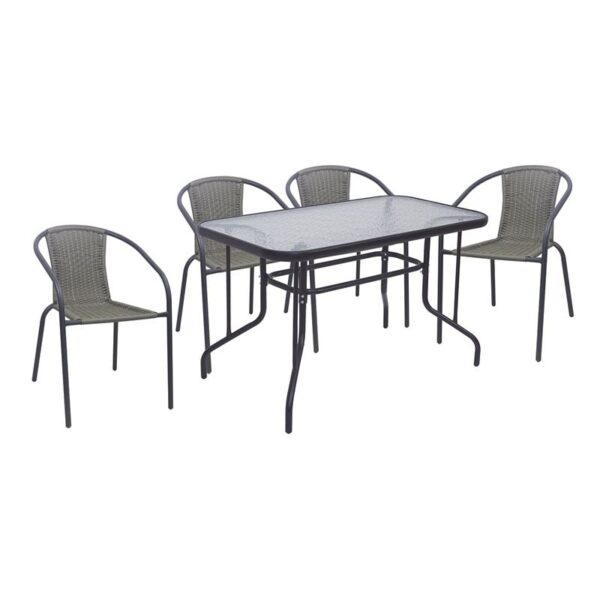 BALENO-W Set Τραπεζαρία Κήπου: Τραπέζι + 4 Πολυθρόνες Μέταλλο Ανθρακί, Wicker Mixed Grey Table:110x60x71 Seat:52x60x72 - Image 5