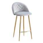 BELLA Σκαμπό BAR με Πλάτη, Βάση Χρώμιο Χρυσό, Ύφασμα Velure Απόχρωση Γκρι 48x52x70/94cm - Image 7