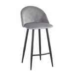 BELLA Σκαμπό BAR με Πλάτη, Μέταλλο Βαφή Μαύρο, Ύφασμα Velure Απόχρωση Γκρι 48x52x70/94cm - Image 4