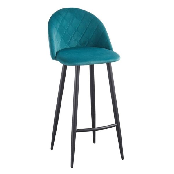 BELLA Σκαμπό BAR με Πλάτη, Μέταλλο Βαφή Μαύρο, Ύφασμα Velure Απόχρωση Petrol 48x52x70/94cm - Image 7