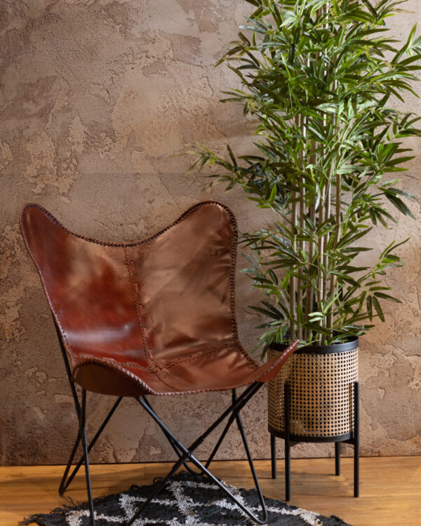 BUTTERFLY ΠΟΛΥΘΡΟΝΑ ΔΕΡΜΑ ΑΓΕΛΑΔΟΣ COGNAC ΜΕΤΑΛΛΟ ΜΑΥΡΟ - Image 3