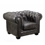 CHESTERFIELD Birmingham Πολυθρόνα Σαλονιού Καθιστικού, Δέρμα Antique Grey 103x92x72cm - Image 7