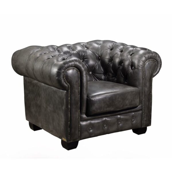 CHESTERFIELD Birmingham Πολυθρόνα Σαλονιού Καθιστικού, Δέρμα Antique Grey 103x92x72cm - Image 7