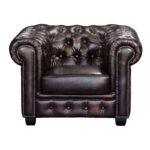 CHESTERFIELD Birmingham Πολυθρόνα Σαλονιού Καθιστικού,Δέρμα Απόχρωση Καφέ 103x92x72cm - Image 10