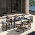 CITY Dining Set Τραπεζαρία Κήπου Βεράντας: Τραπέζι + 6 Πολυθρόνες Alu Ανθρακί - Μπεζ Table:180x90x77 Chair:62x66x72 - Image 7