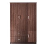 CLOSET Ντουλάπα Τετράφυλλη, 5 Ράφια, 2 Συρτάρια, Θέσεις για Κρεμάστρες, Απόχρωση Καρυδί 120x50x180cm - Image 5