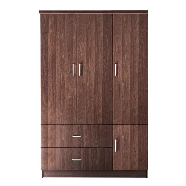 CLOSET Ντουλάπα Τετράφυλλη, 5 Ράφια, 2 Συρτάρια, Θέσεις για Κρεμάστρες, Απόχρωση Καρυδί 120x50x180cm - Image 5