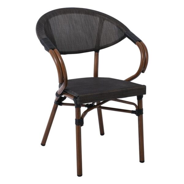 COSTA Πολυθρόνα Dining Αλουμινίου, Απόχρωση Καρυδί Textilene Μαύρο 58x57x83cm - Image 13