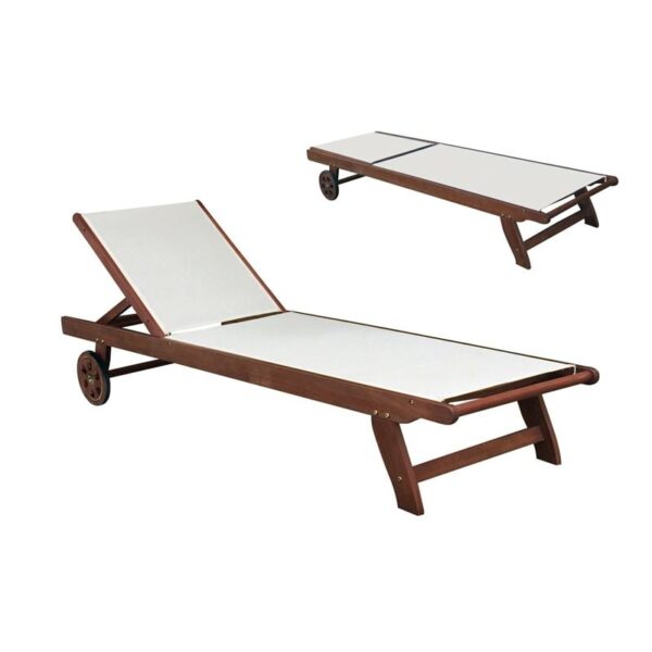 CRICKET Ξαπλώστρα Ξύλο Acacia Καρυδί, Textilene Άσπρο 66x195x30cm - Image 7