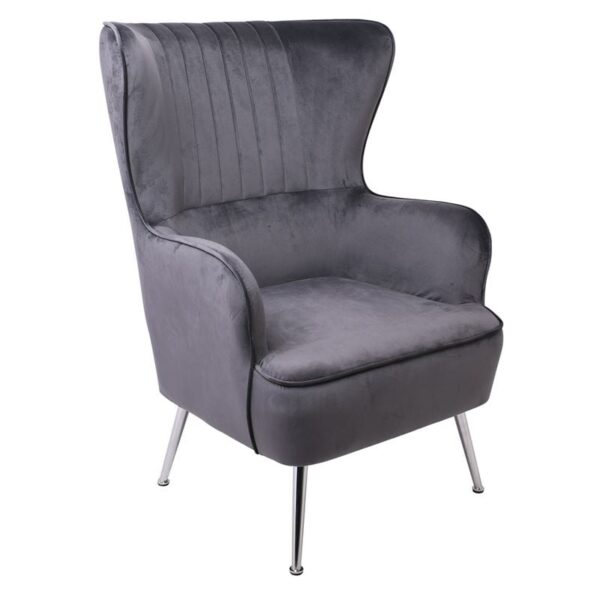 CROMA Πολυθρόνα - Μπερζέρα Σαλονιού - Καθιστικού, Ύφασμα Γκρι Velure 76x80x104cm - Image 13