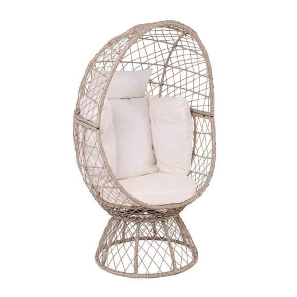 CROWN Πολυθρόνα Egg, Wicker Μπεζ, Μαξιλάρι Άσπρο 85x78x147cm - Image 7