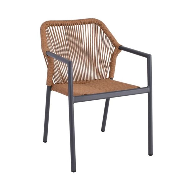 DINA Πολυθρόνα Βεράντας-Κήπου ALU Ανθρακί, Rope Wicker Φυσικό, Στοιβαζόμενη 56x60x84cm - Image 13