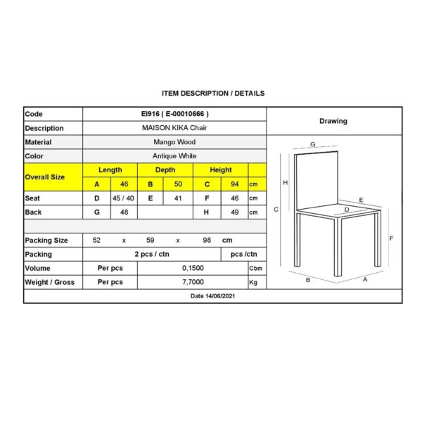 MAISON KIKA Καρέκλα Dining Ξύλo Mango - Antique Άσπρο 46x50x94cm - Image 12