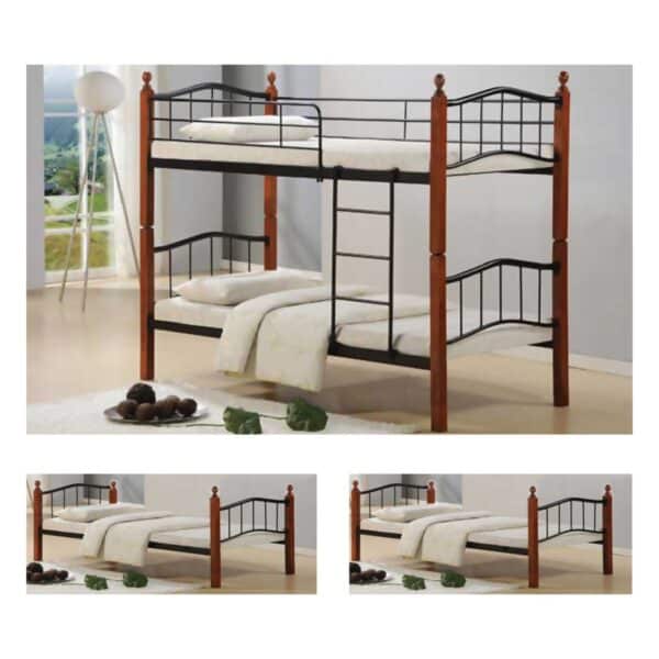 BUTTON Κρεβάτι Κουκέτα Μέταλλο Βαφή Μαύρο, Ξύλο Καρυδί 98x210x159 για Στρώμα 90x200cm - Image 8