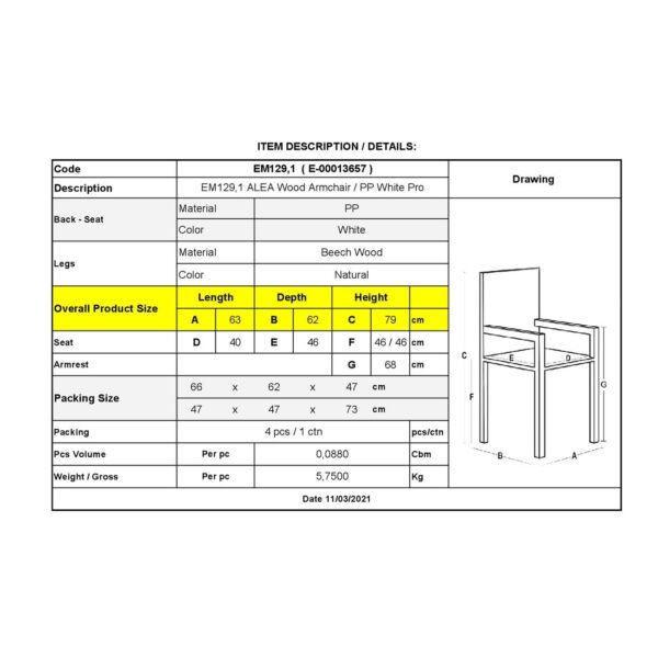ALEA Wood Πολυθρόνα Τραπεζαρίας Ξύλο, PP Άσπρο 63x62x79cm - Image 12