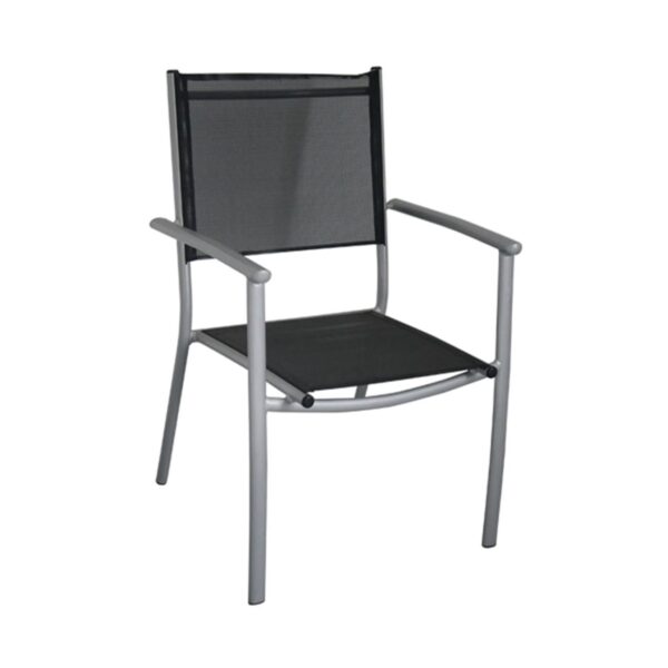 PLAZA Πολυθρόνα Dining Αλουμίν.Silver/Textilene Μαύρο 63x58x88cm - Image 8