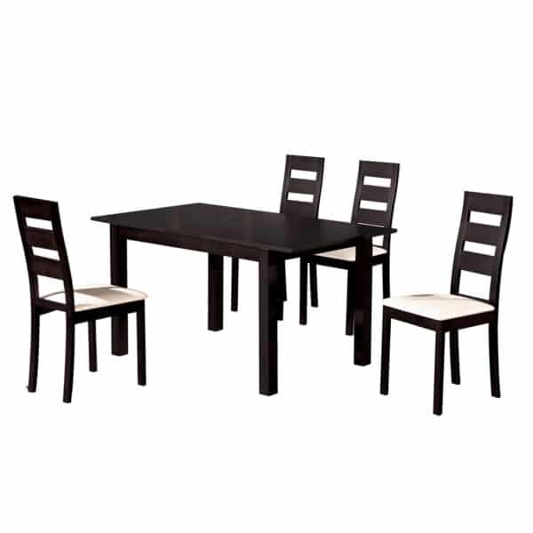 MILLER Set Τραπεζαρία Κουζίνας Ξύλινη Επεκτεινόμενο Τραπέζι + 4 Καρέκλες Σκ.Καρυδί-PVC Εκρού Table120+30x80x74Chair45x52x97 - Image 8