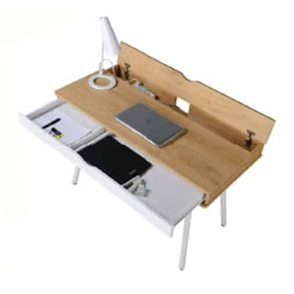 ΓΡΑΦΕΙΟ Η/Υ Μέταλλο Βαφή Άσπρο, Melamine Beech 115x55x75cm - Image 9