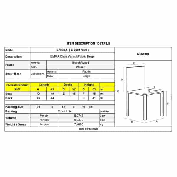 EMMA Καρέκλα Τραπεζαρίας Οξιά Καρυδί, Ύφασμα Μπεζ 49x57x83cm - Image 9
