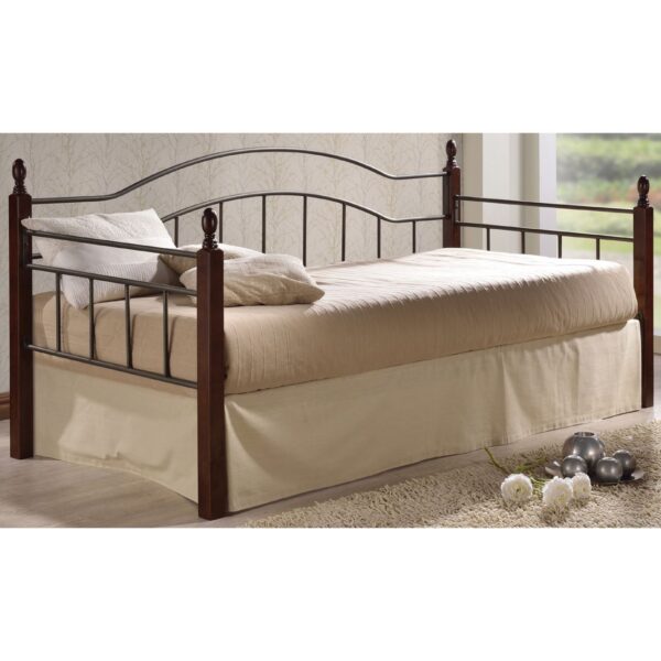 VINCENT Daybed Κρεβάτι Μονό Μέταλλο Βαφή Μαύρο, Ξύλο Καρυδί 98x201x99cm για Στρώμα 90x190 - Image 6