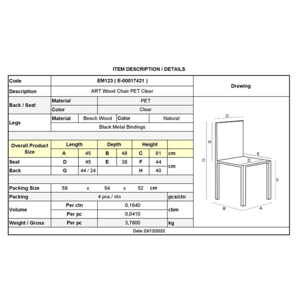 ART Wood Καρέκλα Τραπεζαρίας - Κουζίνας, Πόδια Οξιά, Κάθισμα PET Clear - 1 Step K/D 45x48x81cm - Image 21