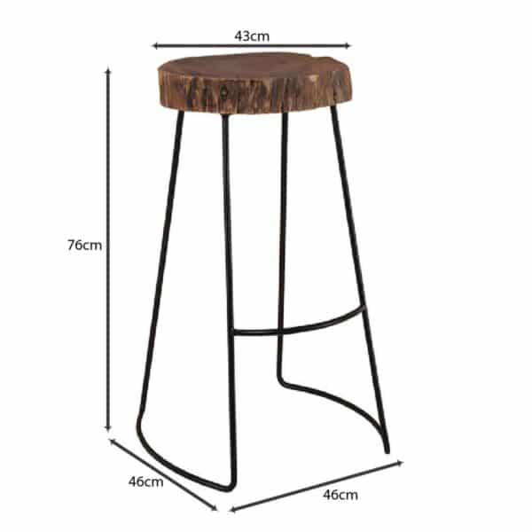 ATRIUM Σκαμπό BAR, Μέταλλο Βαφή Μαύρο, Ξύλο Ακακία Φυσικό 46x46x +/- 76cm - Image 3