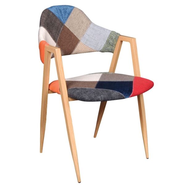 DELTA Πολυθρόνα Μέταλλο Βαφή Φυσικό, Ύφασμα Patchwork 50x55x80cm - Image 8