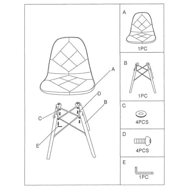 ART Wood Καρέκλα Τραπεζαρίας, Πόδια Οξιά, Κάθισμα PP με Ύφασμα Patchwork Black & White 47x52x84cm - Image 11