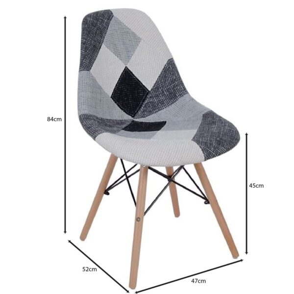 ART Wood Καρέκλα Τραπεζαρίας, Πόδια Οξιά, Κάθισμα PP με Ύφασμα Patchwork Black & White 47x52x84cm - Image 12