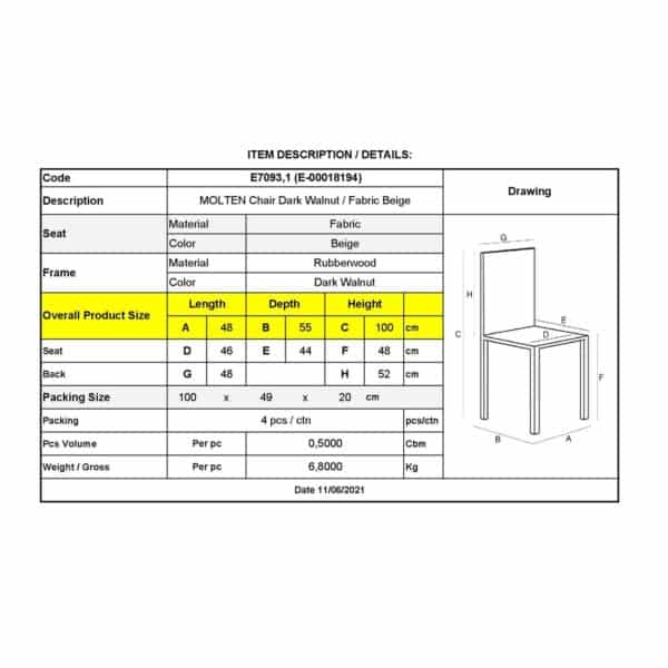 MOLTEN Καρέκλα Καρυδί, Ύφασμα Μπεζ 48x55x100cm - Image 9