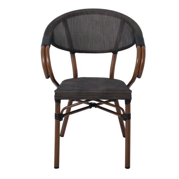 COSTA Πολυθρόνα Dining Αλουμινίου, Απόχρωση Καρυδί Textilene Μαύρο 58x57x83cm - Image 15