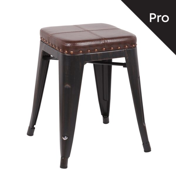 RELIX Σκαμπό-Pro, Στοιβαζόμενο, Μέταλλο Βαφή Antique Black, Pu Σκούρο Καφέ 39x39x45cm - Image 6