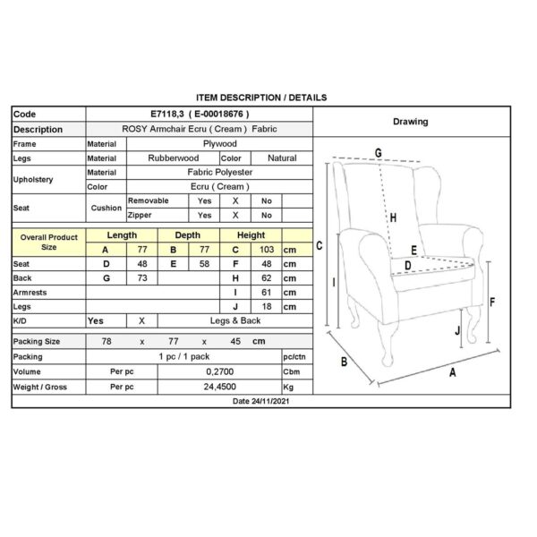 ROSY Πολυθρόνα - Μπερζέρα Φυσικό, Ύφασμα Εκρού 76x80x103cm - Image 18