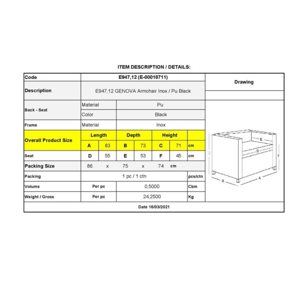 GENOVA Πολυθρόνα Σαλονιού Καθιστικού, Inox - Pu Μαύρο 83x73x71cm - Image 9