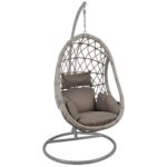 MACAN Κρεμαστή Πολυθρόνα, Wicker Grey, Μέταλλο Βαφή Γκρι, Μαξιλάρι Cappuccino Φ105x203cm - Image 6