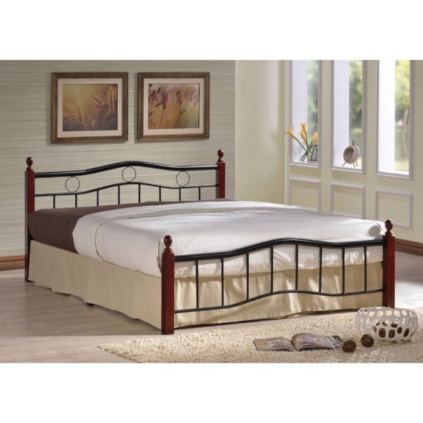 VICTOR Κρεβάτι Διπλό για Στρώμα 140x190cm, Μέταλλο Βαφή Μαύρο, Ξύλο Καρυδί 145x202x92cm - Image 6