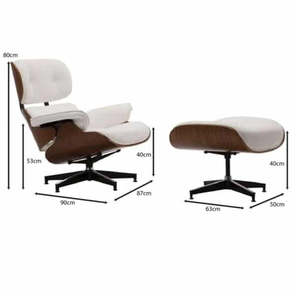 RELAX Πολυθρόνα με Σκαμπό, Σαλονιού - Καθιστικού, PU Άσπρο 87x90x80(Σκαμπώ 63x50x40)cm - Image 9