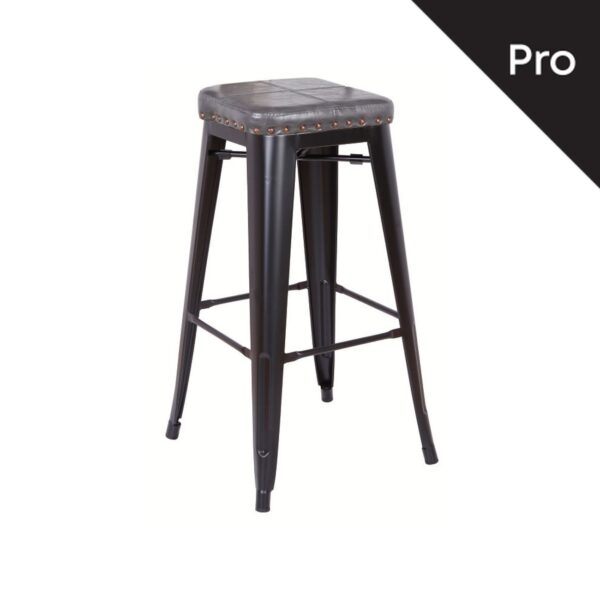 RELIX Σκαμπό Bar-Pro, Στοιβαζόμενο, Μέταλλο Βαφή Μαύρο Matte, Pu Σκούρο Γκρι 43x43x78cm - Image 6