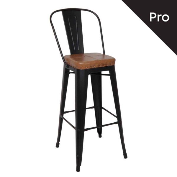 RELIX Σκαμπό Bar-Pro με Πλάτη, Μέταλλο Βαφή Μαύρο Matte, Pu Camel 43x48x78/114cm - Image 10