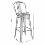 RELIX Σκαμπό Bar-Pro με Πλάτη, Μέταλλο Βαφή Μαύρο Matte, Pu Camel 43x48x78/114cm - Image 11