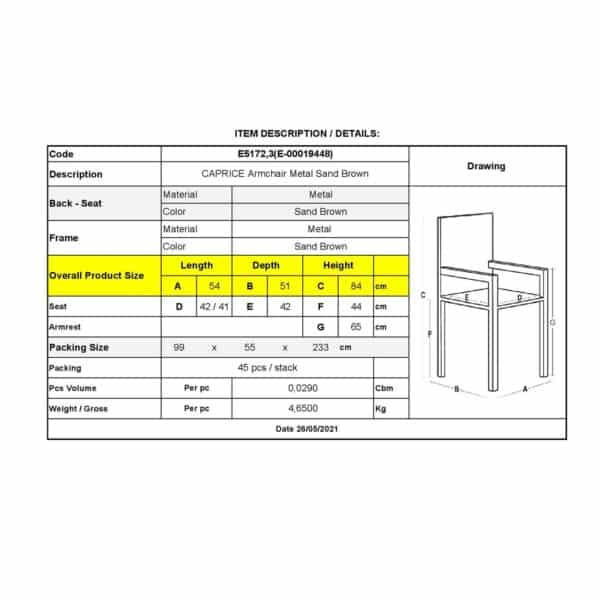 CAPRICE Πολυθρόνα Στοιβαζόμενη, Μέταλλο Βαφή Sand Brown 54x51x84cm - Image 9